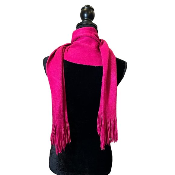 Unbranded Scarf Womens Rectangle Bright Pink Solid Knit Fringe Stretch Wrap - Picture 5 of 5